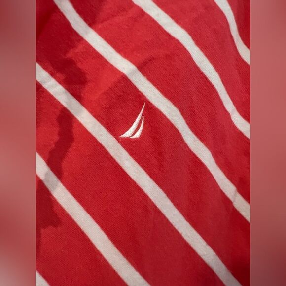 Nautica size L coral and white striped blouse with rope accent - Picture 3 of 9